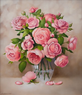 &quot;Roses in vase&quot;, oil on canvas
