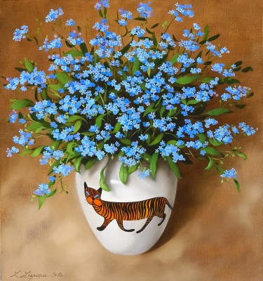 &quot;Blue forget-me-not&quot;, oil on canvas