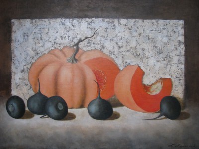 &quot;Pumpkin with radish&quot;, oil on canvas
