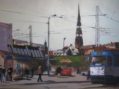 &quot;&quot;At the bus station&quot;, oil on canvas